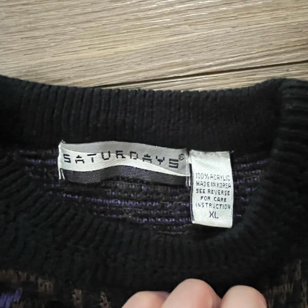 VINTAGE Men's Saturdays Brown and Purple‎ Patterned Sweater XL